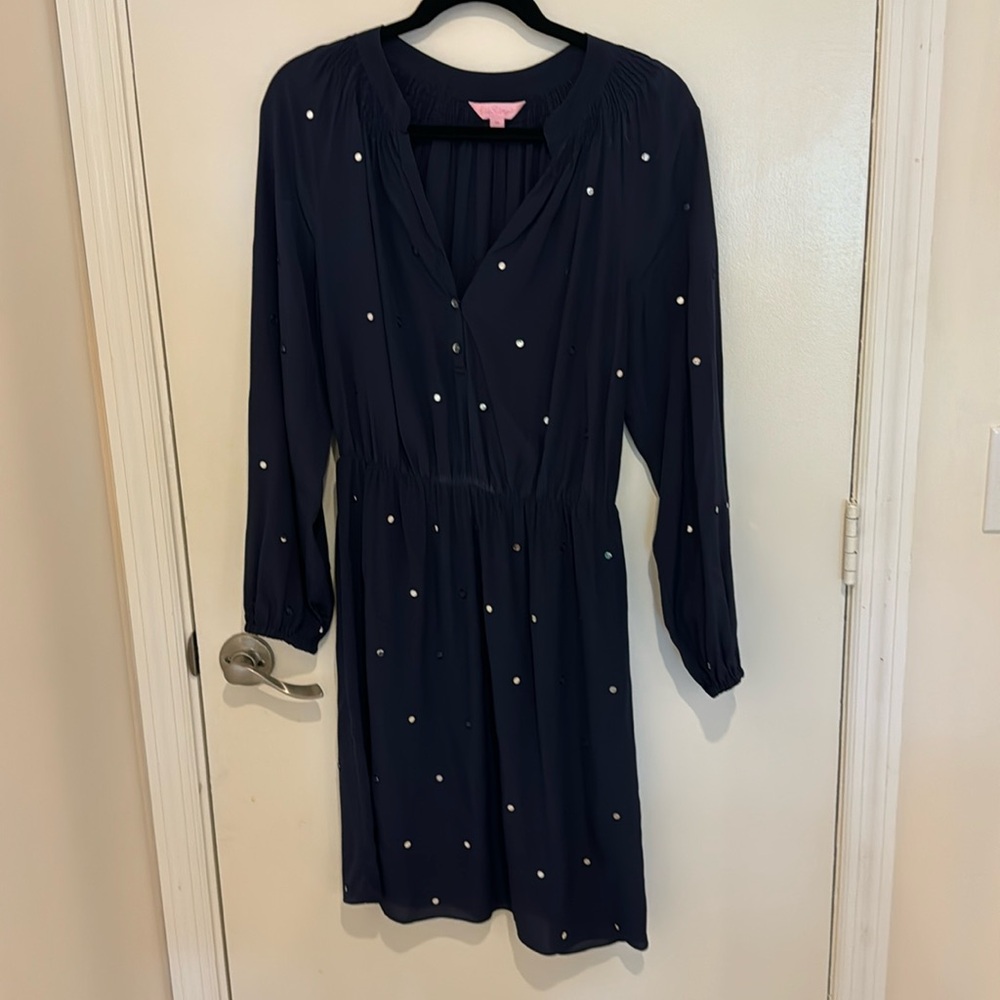 EUC Lilly Pulitzer 100% navy silk Dress with sequins